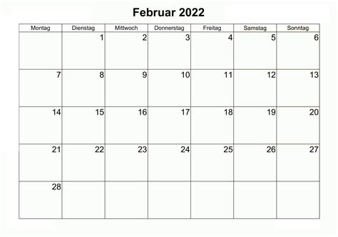 Druckbare Februar Kalender Zum Ausdrucken Pdf Excel Word The