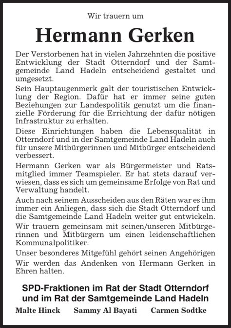 Hermann Gerken Gedenken Niederelbe Zeitung