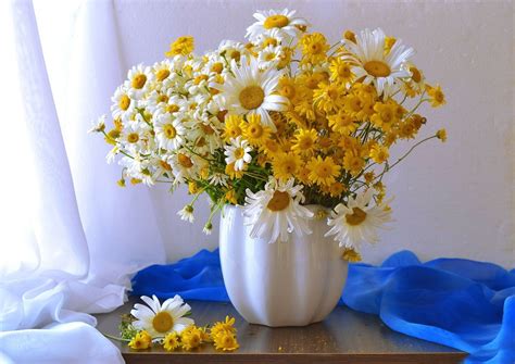 Download Yellow Flower White Flower Vase Daisy Man Made Flower HD Wallpaper