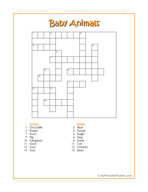 Baby Animals Crossword Puzzle | My Printable Puzzles