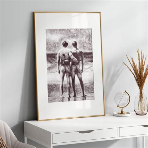 Sensual Gay Art Print Nude Male Couple On Beach LGBTQ Wall Etsy