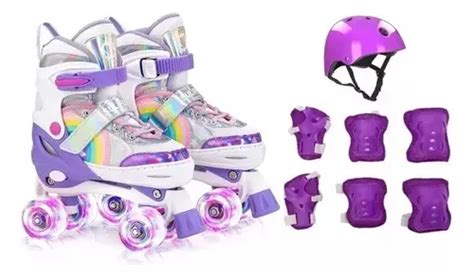 Patins Rodas Infantil Arco Ris Led Kit Prote O Parcelamento