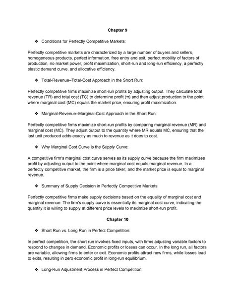 Ecn Study Sheet Chapter Chapter Conditions For Perfectly