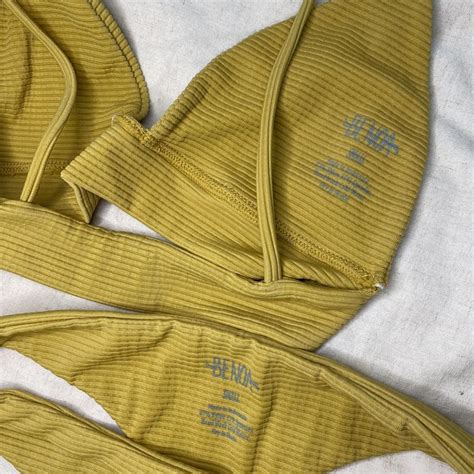 Benoa Yellow Mustard Ribbed Bikini Set Worn A Depop