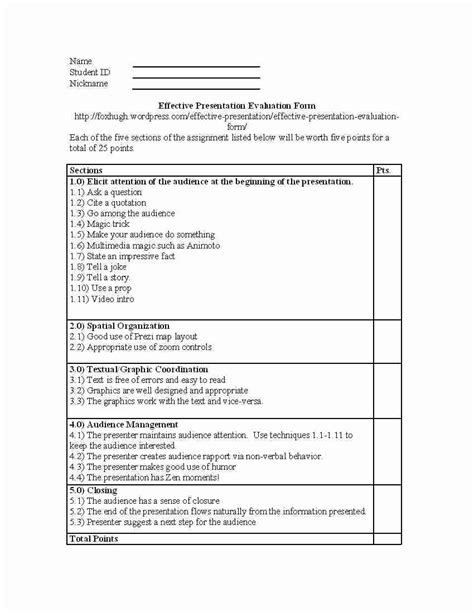 Effective Presentation Evaluation Form Dr Hugh Fox Iii