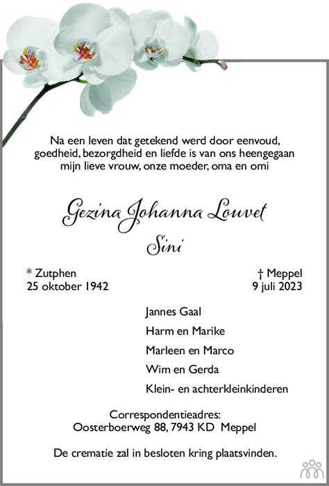 Sini Gezina Johanna Louvet 09 07 2023 Overlijdensbericht En