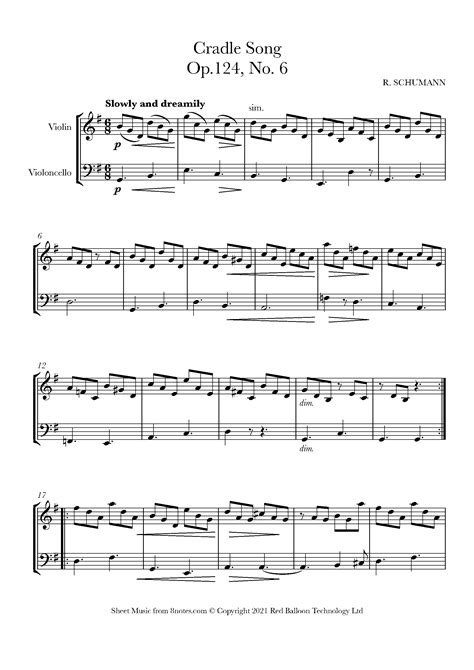 Schumann Cradle Song Op No Sheet Music For Violin Cello Duet