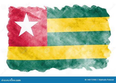 Togo Flag Is Depicted In Liquid Watercolor Style Isolated On White