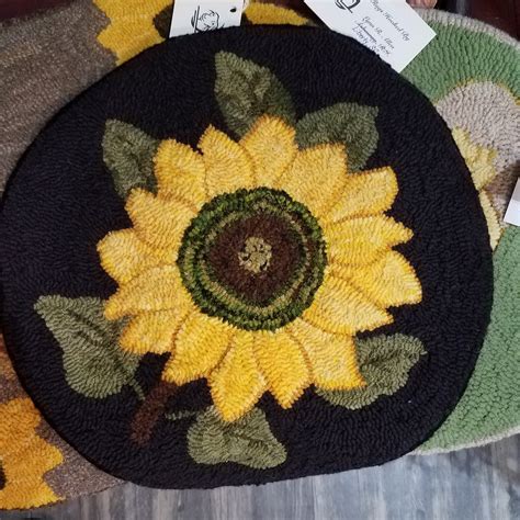 Hand Hooked Sunflower Chair Pad Etsy