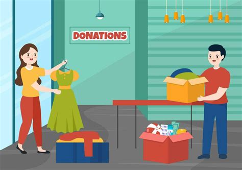 Fundraising Charity And Donation Vector Illustration With Volunteers