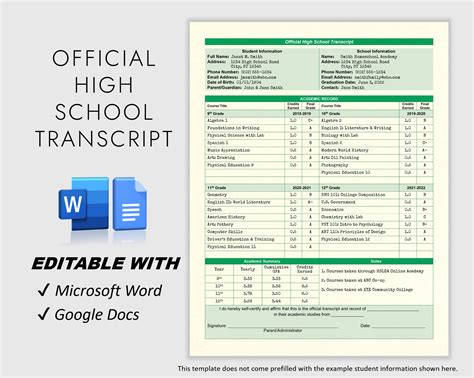 Authentic Look Fillable Printable High School Transcript Template