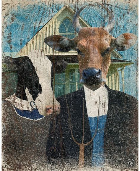 Creative Gallery American Gothic Cows Funny 24 X 20 Canvas Wall Art