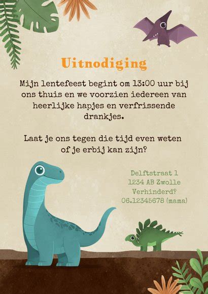 Uitnodiging Lentefeest Dino Kostuum Kaartje Go