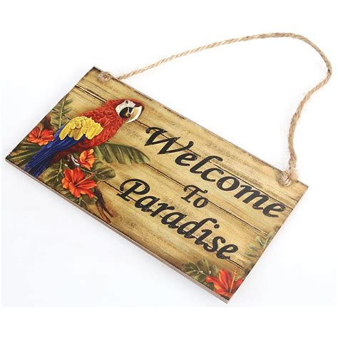 Cartello Rettangolare Con Scritta Welcome To Paradise In Legno