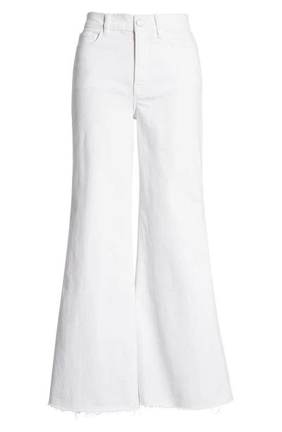 Frame Le Palazzo Raw Hem Wide Leg Jeans In White Modesens