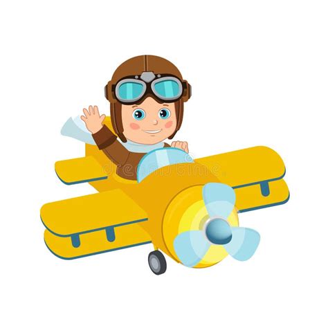 Cute Boy Pilot Flies On A Airplane Tor Retro Boy Pilot Isolated In
