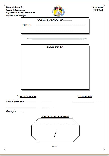 COMMENT REDIGER UN COMPTE RENDU DE TP EN CHIMIE GENERALE