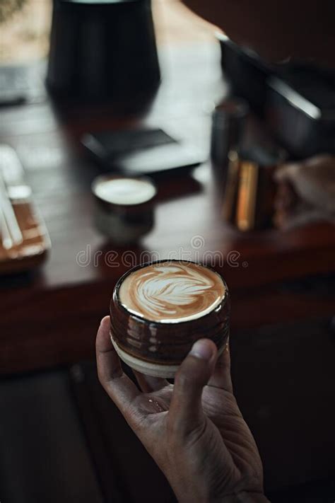 Selective Focus Cup Of Hot Latte Art Coffee Stock Image Image Of