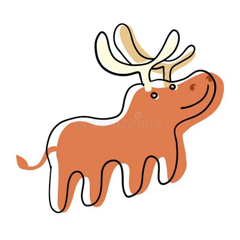 Cute Christmas Deer In Cartoon Flat Style Stock Vector Illustration