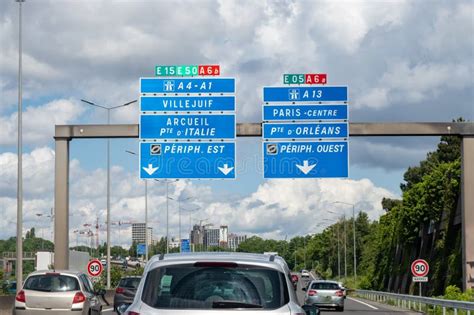 Highway Road Signs Paris Driving In Heavy Traffic On Ring Road Of