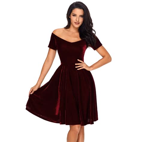 Vintage Velvet Dress Women 50s 60s Sexy Elegant Retro Wine Black Off Shoulder Midi Dresses Plus