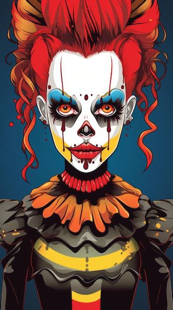 Una Ilustración De Un Payaso Aterrador Con Pelo Rojo Vector Premium