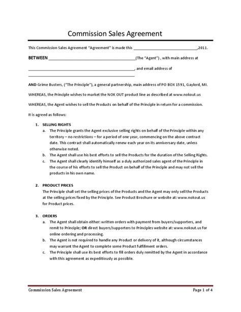 Commission Sales Agreement Template Free Doctemplates