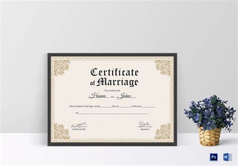 Keepsake Marriage Certificate Design Template In PSD Word