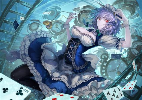 4k Drink Silver Hair Izayoi Sakuya Aqua Eyes Maid Outfit Hane