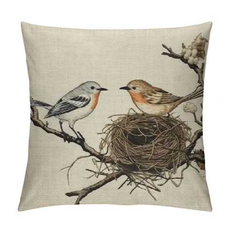 Ulloord Square Linen Pillow Covers X Bird S Home Decoration Double