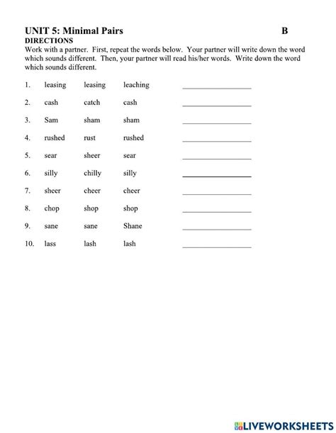 Minimal Pairs B Online Exercise For Live Worksheets