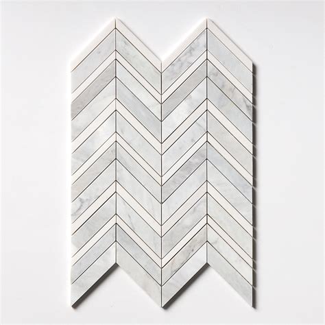 Avenza Aspen White Multi Finish Chevron Fusion Waterjet Marble Mosaic