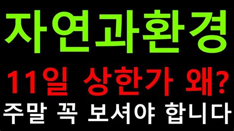 자연과환경 주가전망 주말 긴급속보 월요일 상한가 나오는 이유 꼭 보셔야합니다 자연과환경주가 자연과환경전망 자연과