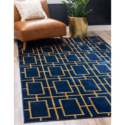 MarilynMonroe Glam Geometric Navy Blue Gold Area Rug & Reviews | Wayfair