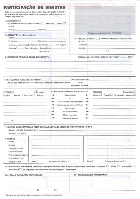 FORMULÁRIO DE PARTICIPAÇÃO DE SINISTRO AUTOMÓVEL 1 1 2 Ciências