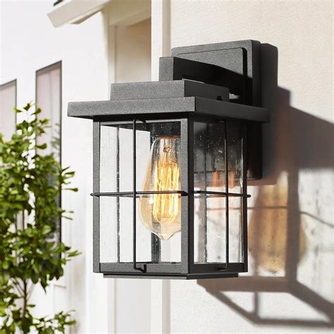 Lnc Farmhouse 1 Light Black Outdoor Wall Sconce With Seedy Glass Shade The Home Depot Canada