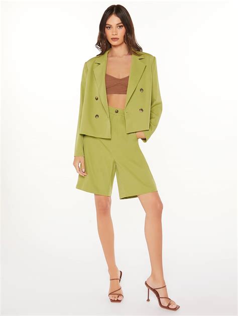 Shein Bizwear Lapel Collar Double Breasted Blazer And Bermuda Shorts Shein Usa