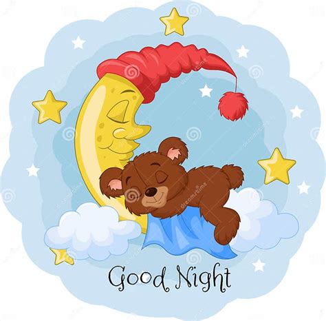 Cartoon Teddy Bear Sleep On The Moon Stock Vector Illustration Of