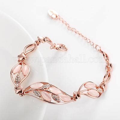 Wholesale Real Rose Gold Plated Tin Alloy Cat Eye Leaf Link Bracelets