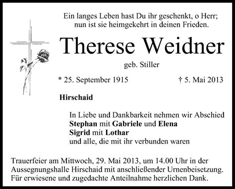 Therese Weidner Traueranzeige Trauer Infranken De