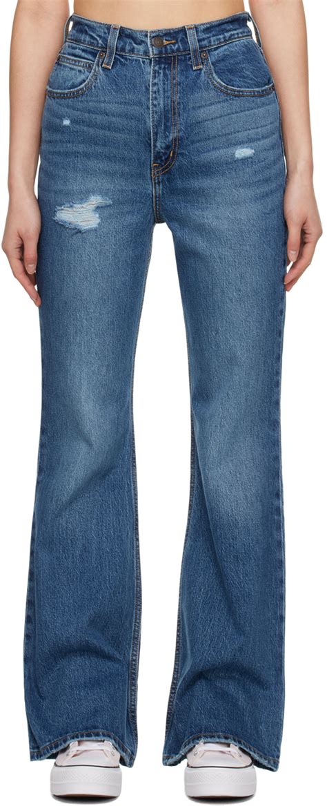 Levis Indigo 70s High Flare Jeans Ssense Uk