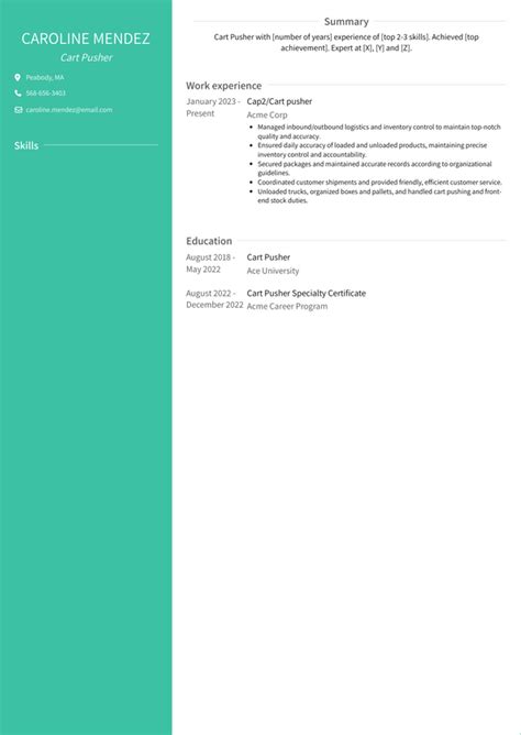 Cart Pusher Resume Examples And Templates