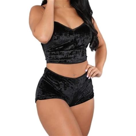 Other Sexy Lingerie Strappy Velvet Pajama Set Piece Sleepwear Camisole With Shorts Poshmark
