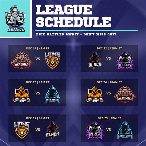 ESports Fixtures Schedule Editable Template Designs By Kickly