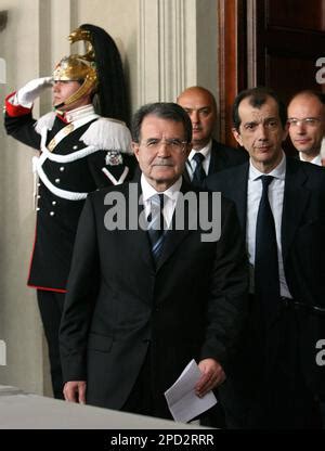 Italy S New Premier Romano Prodi Right Smiles After Reading The List