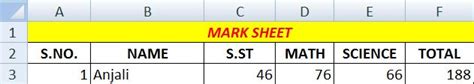 Ms Excel Mark Sheet