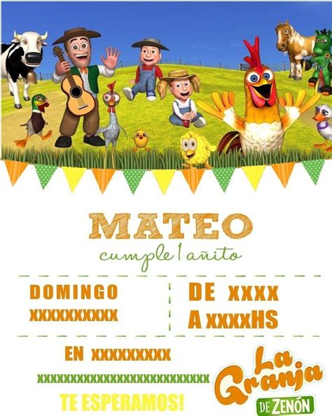 Tarjetas De Invitacion De La Granja De Zenon Compartir Tarjeta Farm Themed Birthday Party 1st