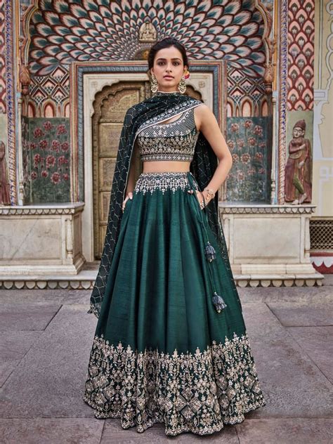 Photo Of Dark Green Lehenga With Pockets For Mehendi Or Sangeet