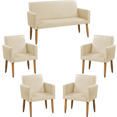 Kit Namoradeira 4 Poltronas Decorativas Para Sala Nina Suede Bege Pé