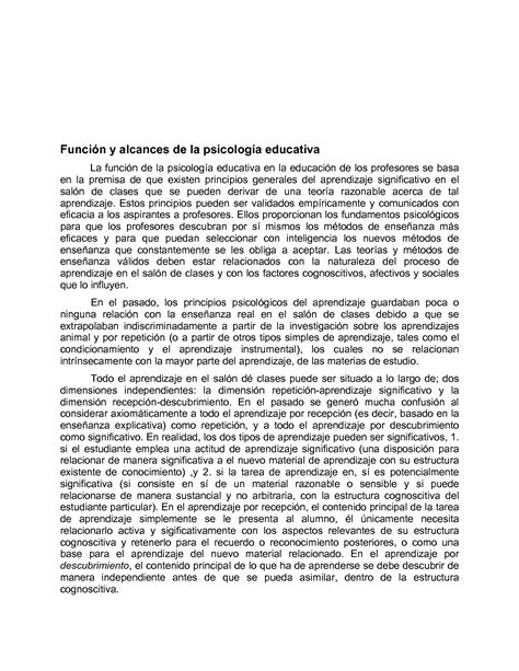 SOLUTION Ausubel Cap 1 Funci N Y Alcances De La Psicolog A Educativa